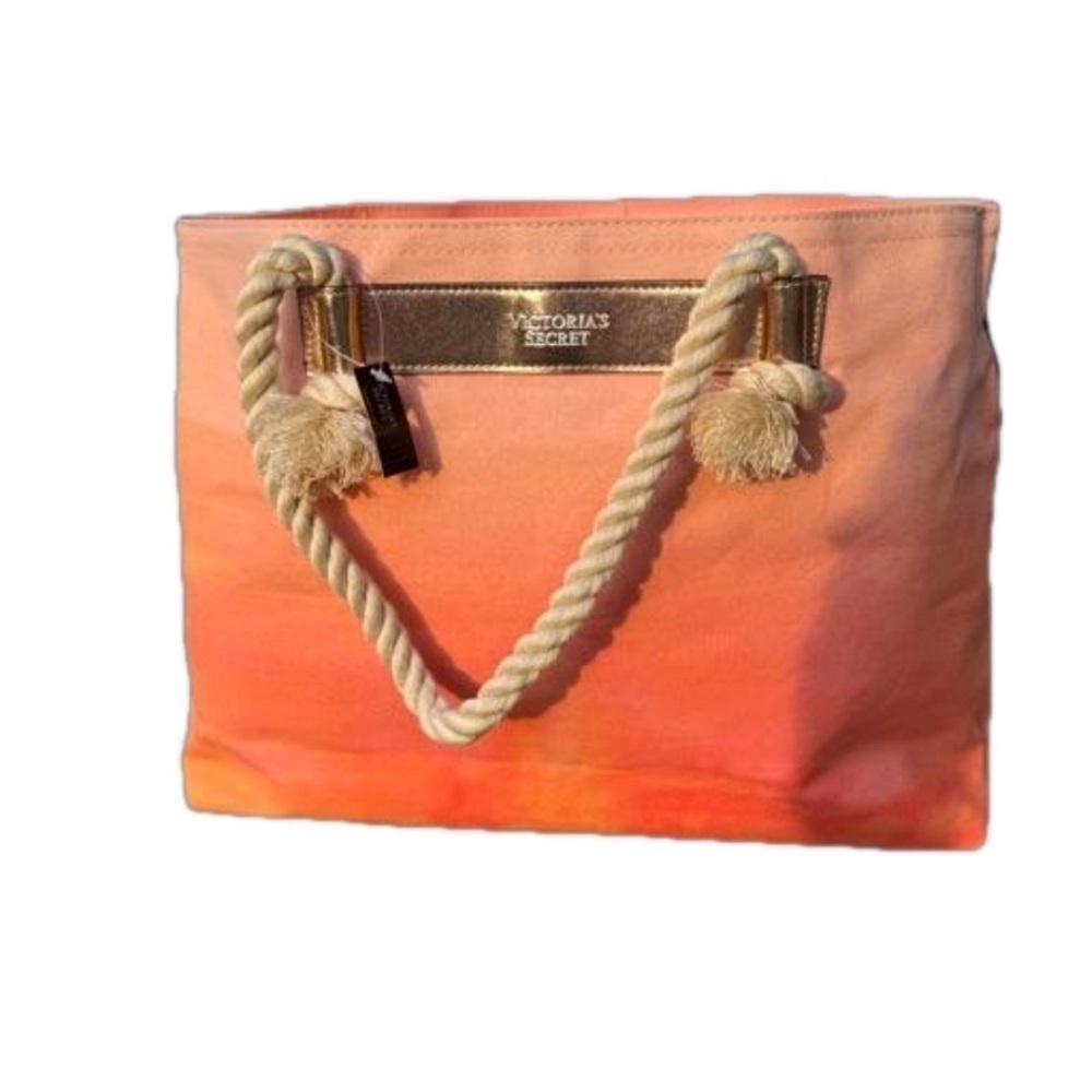 Victoria’s Secret Sunset Ombré Rope Handle Beach Tote Bag NWT
